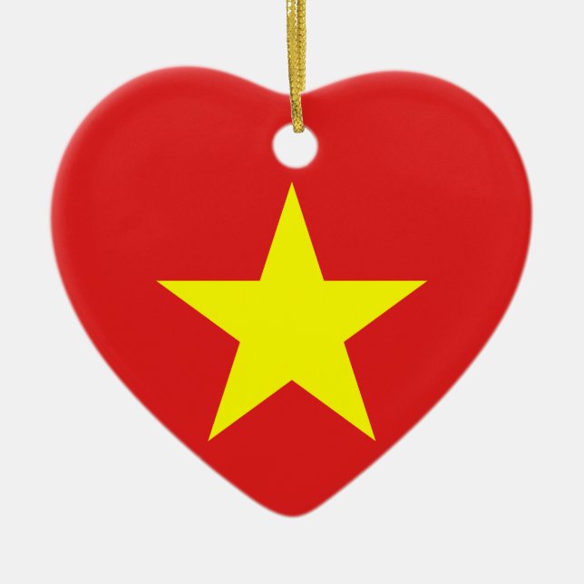 Vietnam Flagga Gult Star Heart Ornament (Framsidan)