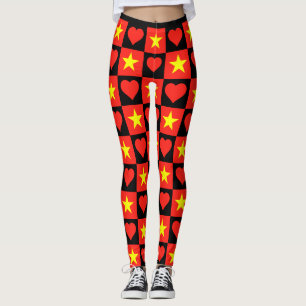 Vietnam Flagga Heart Mönster Patriotic Vietnam Leggings