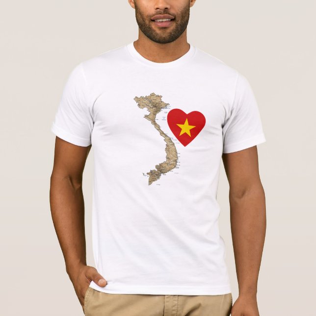 Vietnam Flagga Heart och Karta T-Shirt (Framsida)