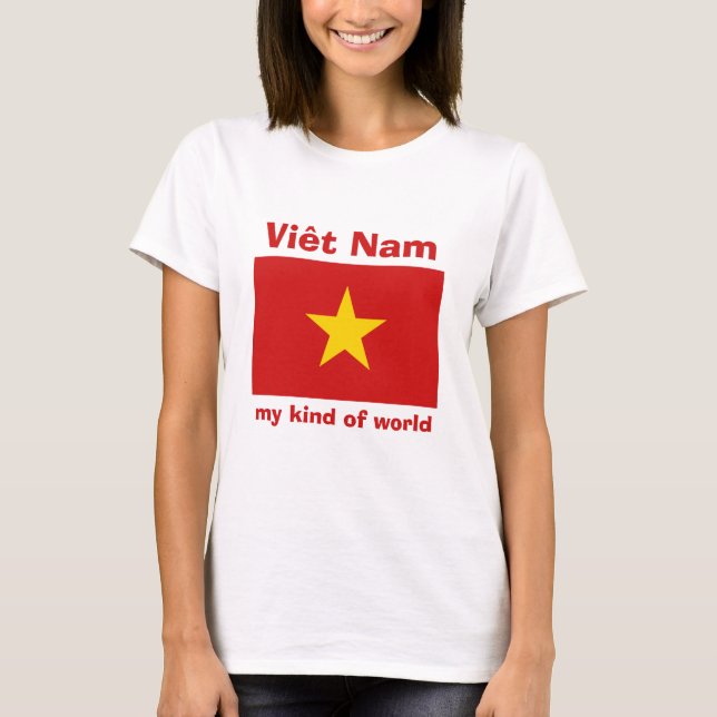 Vietnam Flagga + Karta + Text T-Shirt (Framsida)