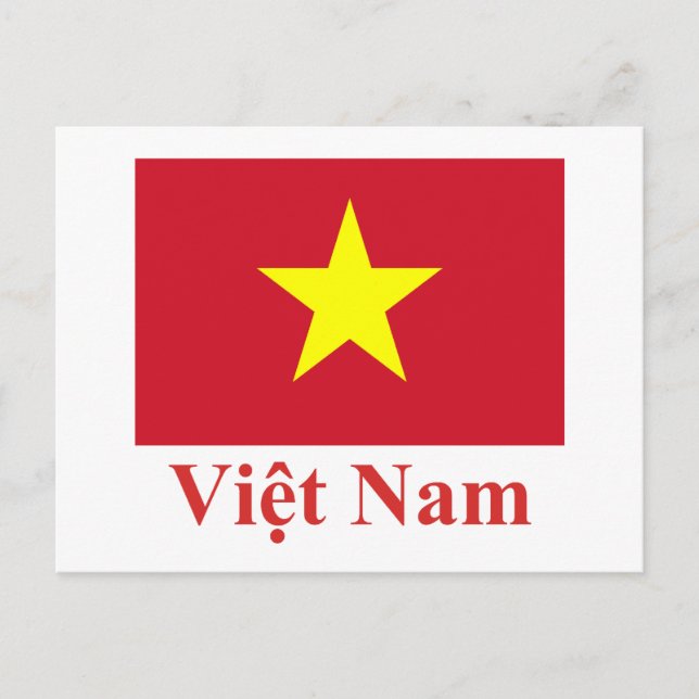Vietnam Flagga med Namn i Vietnam Vykort (Framsida)