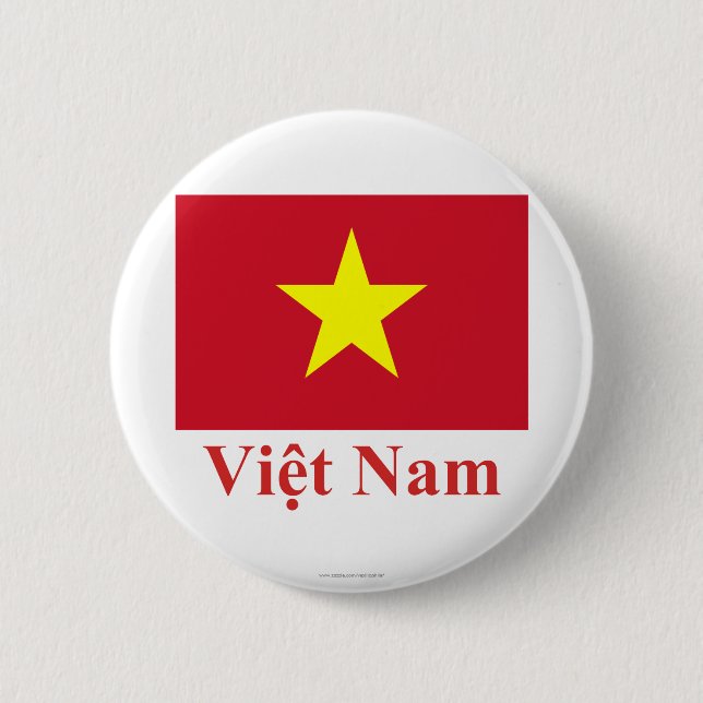 Vietnam flagga med namn i vietnames knapp (Framsida)