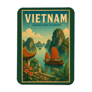 Vietnam Ha Long Bay Illustration Resa Konst Retro Magnet