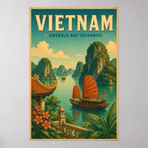 Vietnam Ha Long Bay Illustration Resa Konst Retro Poster