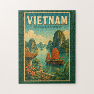 Vietnam Ha Long Bay Illustration Resa Konst Retro Pussel