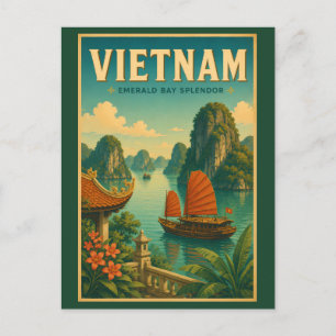 Vietnam Ha Long Bay Illustration Resa Konst Retro Vykort