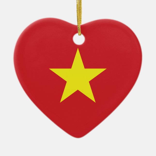 Vietnam Heart Flagga Julgransprydnad Keramik (Framsidan)
