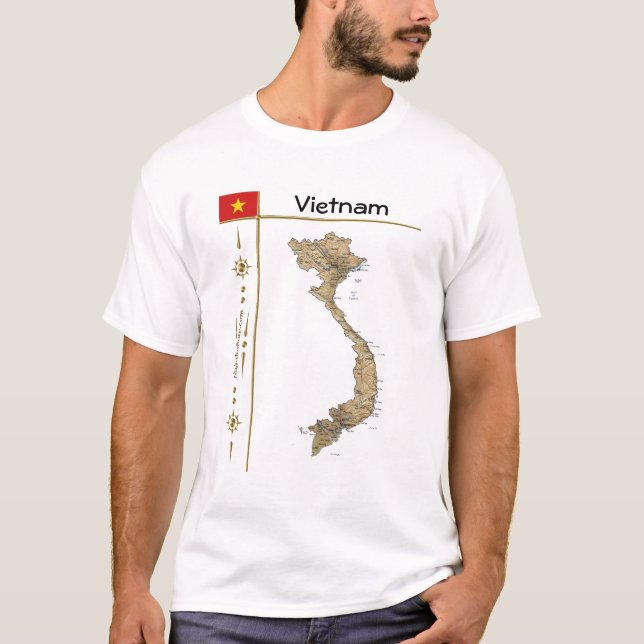 Vietnam Karta + Flagga + avdelning T-Shirt (Framsida)