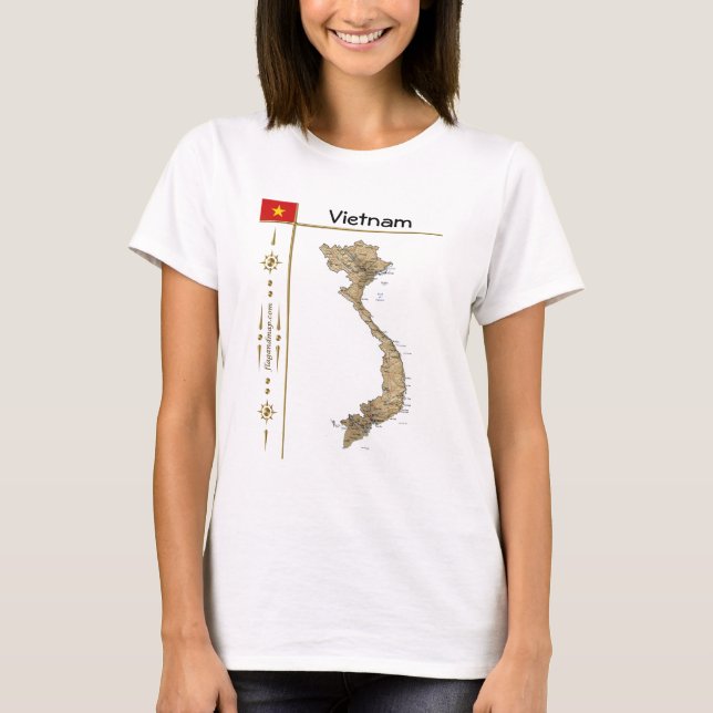Vietnam Karta + Flagga + avdelning T-Shirt (Framsida)