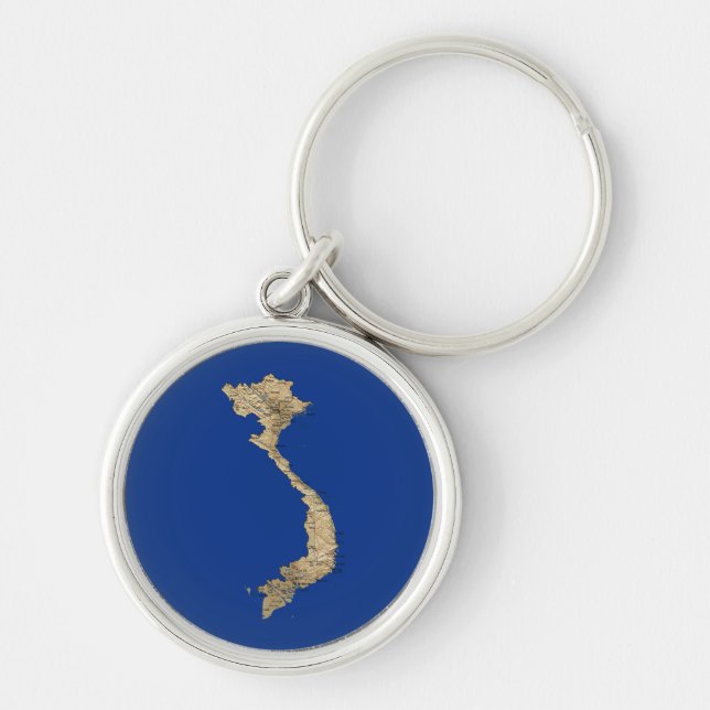 Vietnam karta Keychain Rund Silverfärgad Nyckelring (Framsidan)
