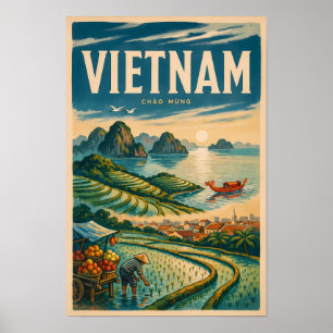 Vietnam kultur illustration resa konst vintage poster