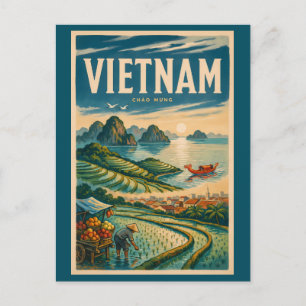 Vietnam kultur illustration resa konst vintage vykort