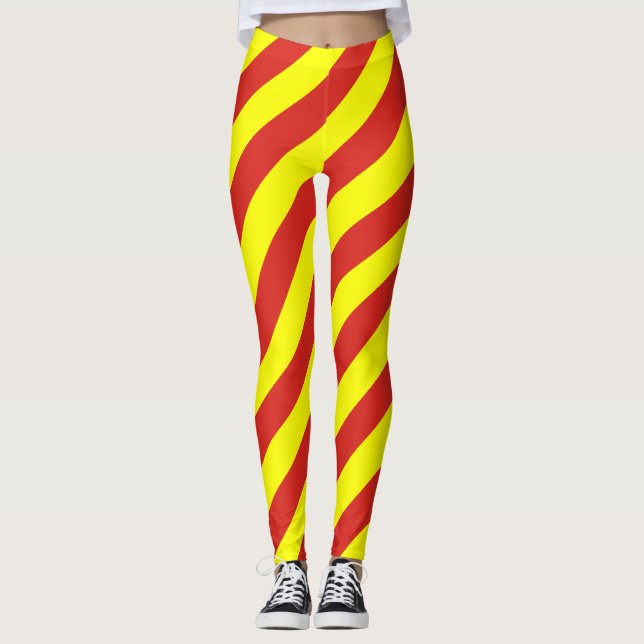 Vietnam National Flagga Diagonal Stripe Leggings (Framsida)
