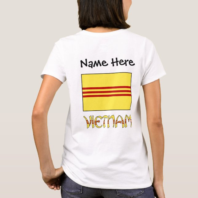 Vietnam och Sydvietnamesisk Flagga med ditt namn T Shirt (Baksida)