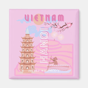 Vietnam Travel Art, Rosa Magnet