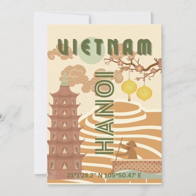 Vietnam Travel Art, Vintage Julkort (Framsida)