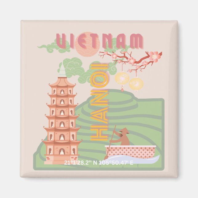 Vietnam Travel Art, Vintage Magnet (Framsidan)