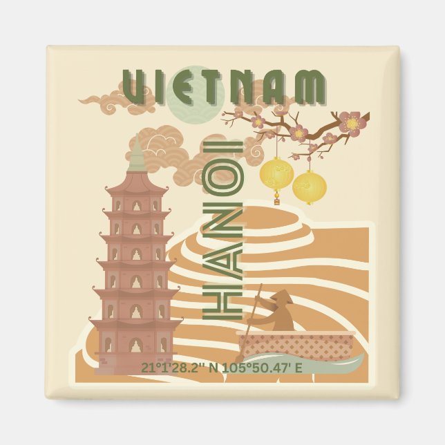 Vietnam Travel Art, Vintage Magnet (Framsidan)