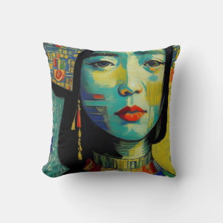 Vietnam Woman Porträtt Painting Kudde