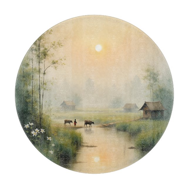 Vietnamese Morning Mist Village Watercolor Art (Framsidan)