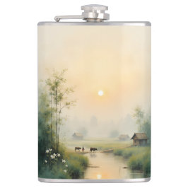 Vietnamese Morning Mist Village Watercolor Art Fickplunta