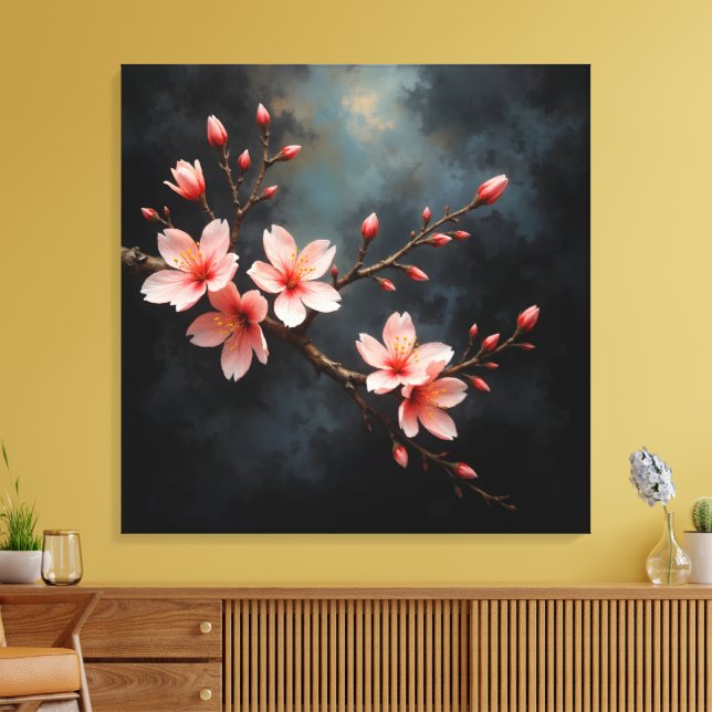 Vietnamese Peach Blossom Art Canvastryck (Insitu (Vardagsrum))