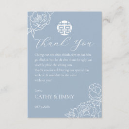 Vietnamese Wedding Peony Dusty Blue Thank You Card Tack Kort