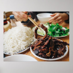 Vietnamesisk bun Cha Eating Asian Mat Poster