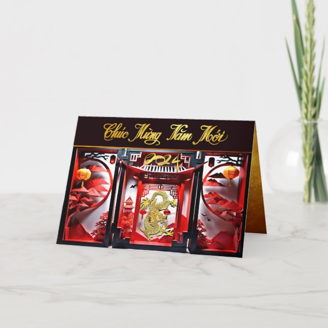 Vietnamesisk dragon, nyår 2024, Origami GC Tack Kort (Framsida)