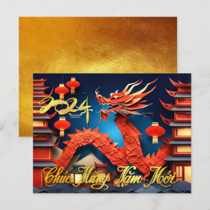 Vietnamesisk dragon, nyår 2024, Origami HPc Vykort