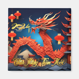 Vietnamesisk dragon, nyår 2024, Origami SqM Magnet