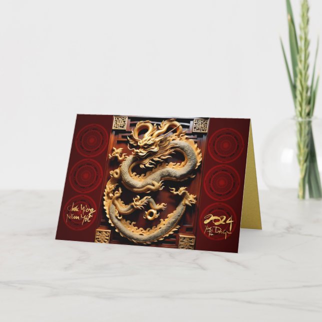 Vietnamesisk Drums Têt Dragon Nyår 2024 GC Helgkort (Framsida)