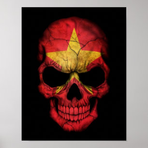Vietnamesisk Flagga Skull på svart Poster