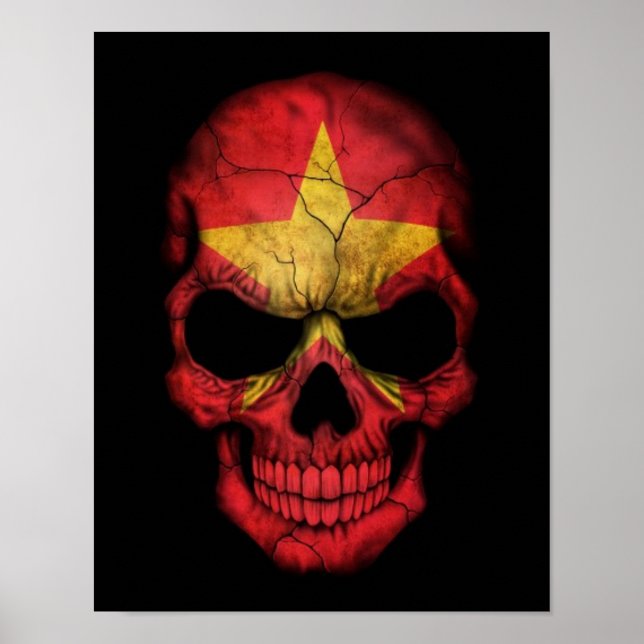 Vietnamesisk Flagga Skull på svart Poster (Framsidan)