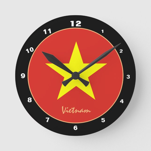 Vietnamesisk Flagga, vietnamesisk patriotisk hem/d Rund Klocka (Framsida)
