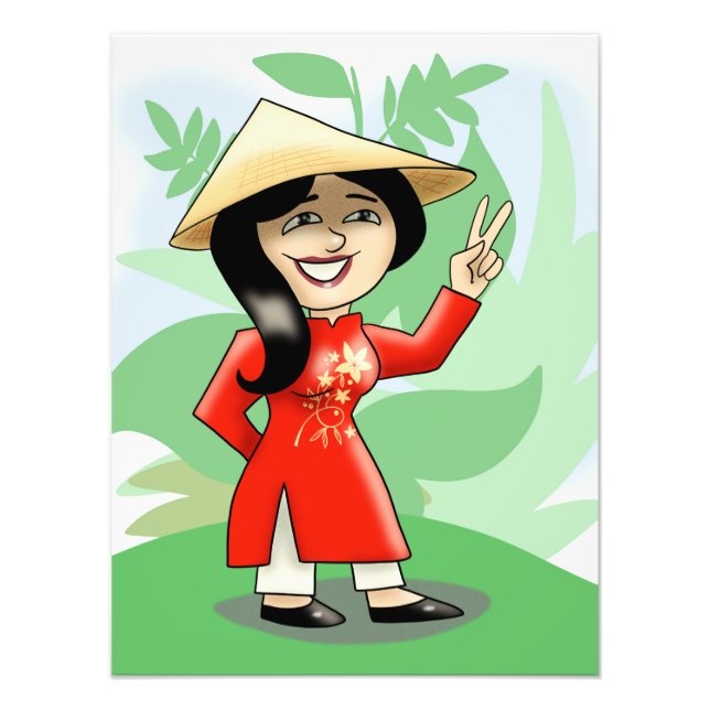 Vietnamesisk flicka i Ao Dai Fototryck (Framsidan)