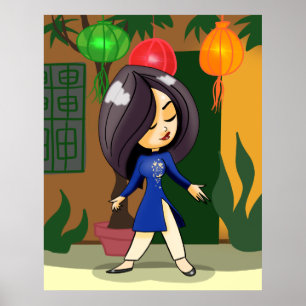 Vietnamesisk flicka i en Ao Dai Poster