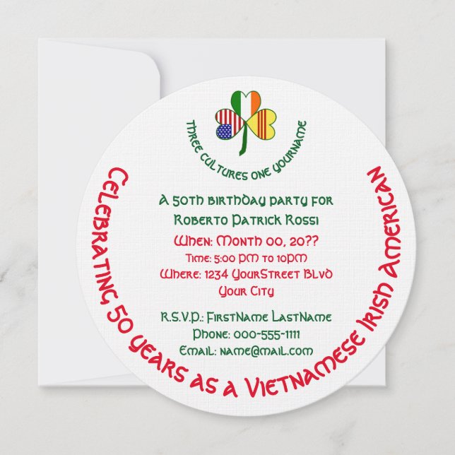 Vietnamesisk irländsk amerikansk Shamrock födelsed Inbjudningar (Framsida)