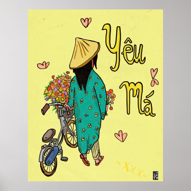 Vietnamesisk Mamma Illustration Mors dag Gift Poster (Framsidan)