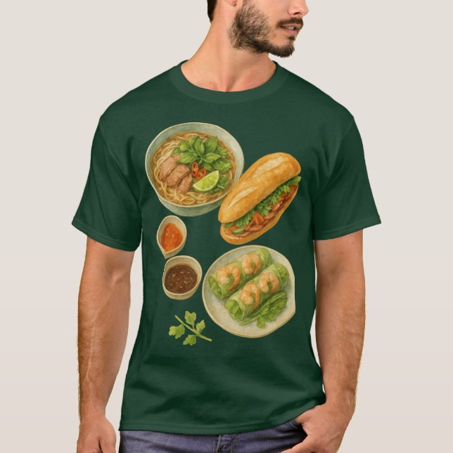 Vietnamesisk mat banh mi och pho-soppa t shirt (Framsida)