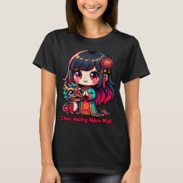 Vietnamesisk nyårskvinna och röd dragon t shirt