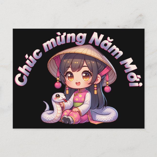Vietnamesisk nyårskvinna och snake vykort (Framsida)