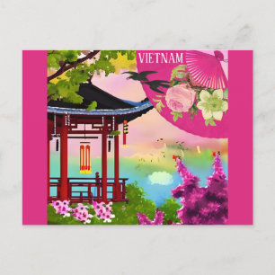 Vietnamesisk Pagoda Watercolor Travel Vykort