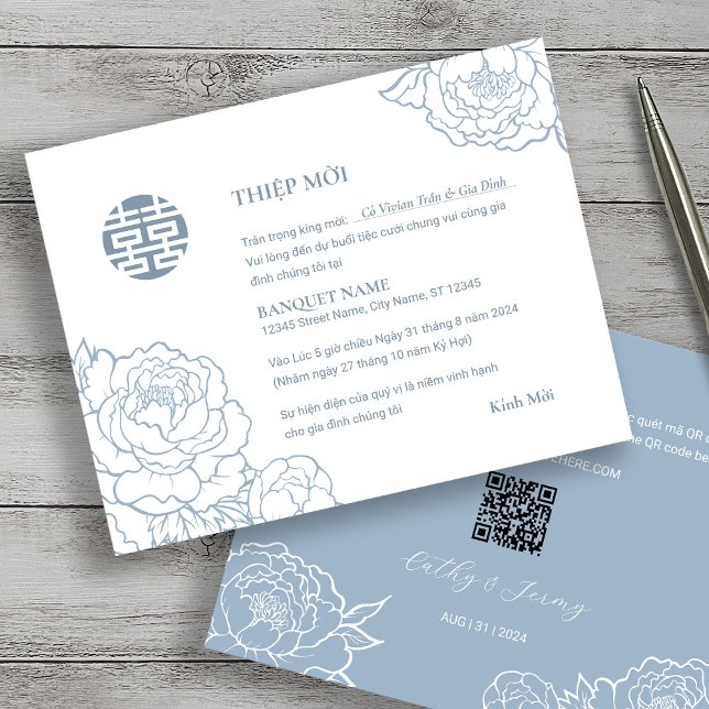 Vietnamesisk peony Sång Hy Bröllop Thiet Mờ i (Front & Back)