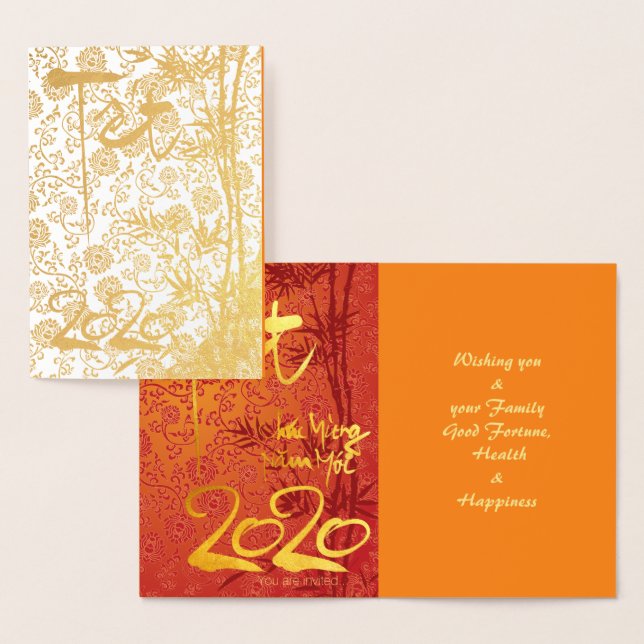 Vietnamesisk Têt 2020 i guld dekorerade Luxury KGC Folierat Kort (Display)