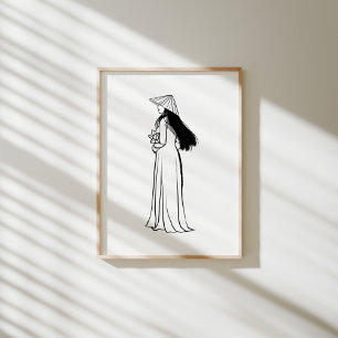 Vietnamesiska Ao Dai Woman med Lotus and Non La Poster
