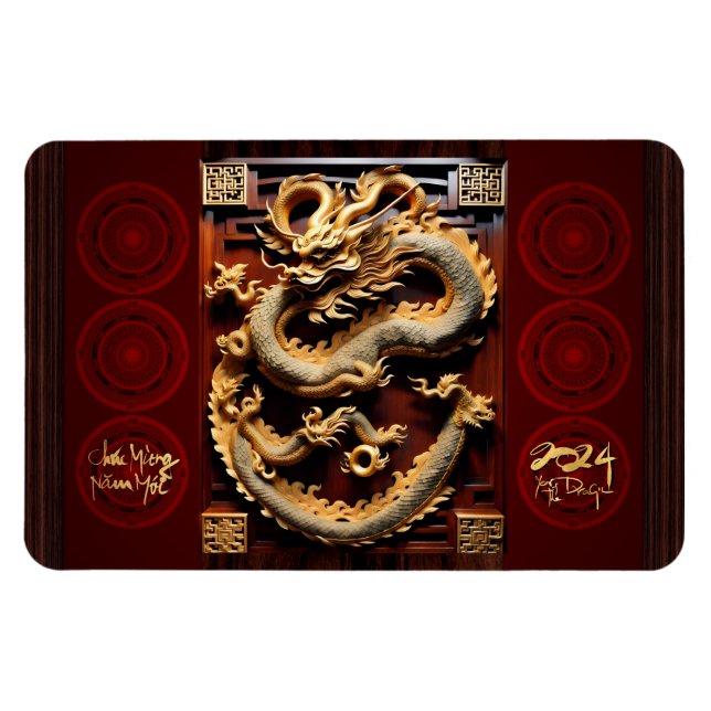 Vietnamesiska Drums Têt Dragon New Year Scupture F Magnet (Horisontell)