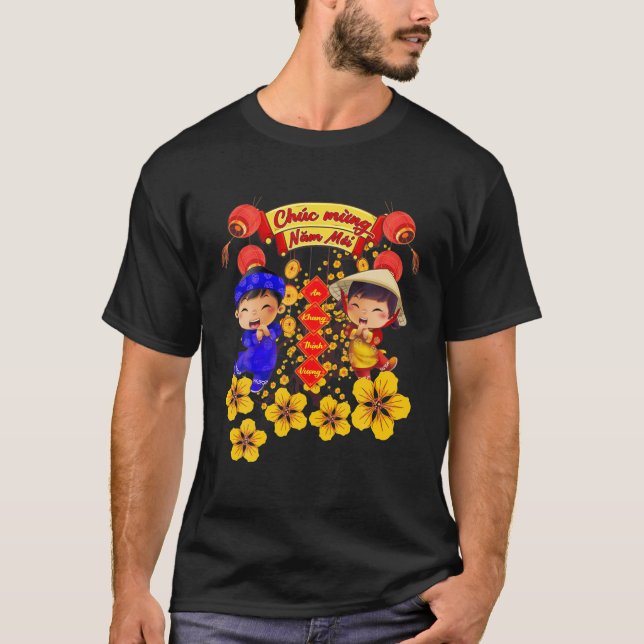 Vietnamesiska Lunar New Year Tet Tiger Chuc Mung T Shirt (Framsida)