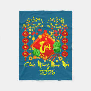 Vietnamesiska lunära nyåret 2026 Tet Viet Chuc Mun Fleecefilt