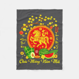 Vietnamesiska lunära nyåret 2026 Tet Viet Chuc Mun Fleecefilt